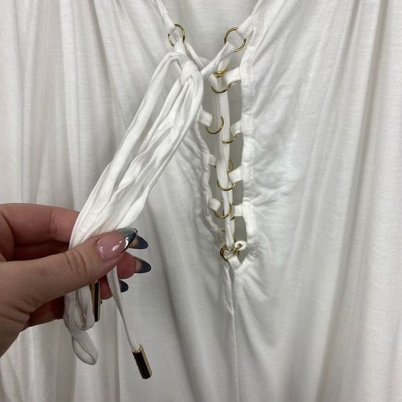 $239 Melissa Odabash Women's Ivory Lace Up Gold Rings Swim Cover-Up Dress NWOT - Picture 4 of 8